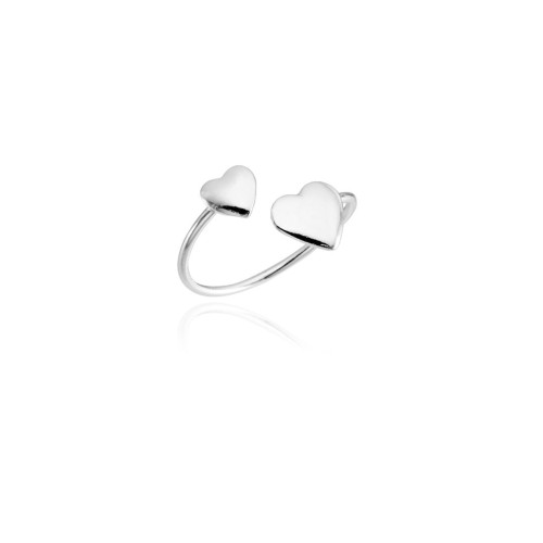 Anel Falange Regulável Corações em Prata 925 no Atacado