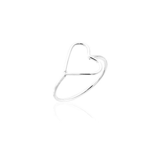 Anel Coração Vertical Vazado em Prata 925 no Atacado