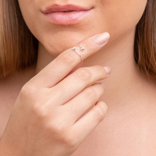 Anel Falange Regulável Bolinhas em Prata 925 no Atacado