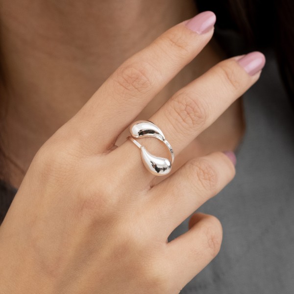 Anel Regulável Gota em Prata 925 no Atacado 
