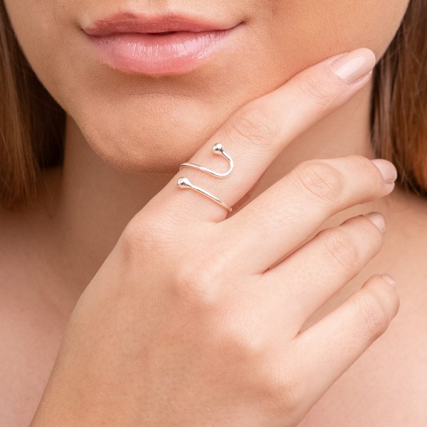 Anel Regulável Bolinhas em Prata 925 no Atacado