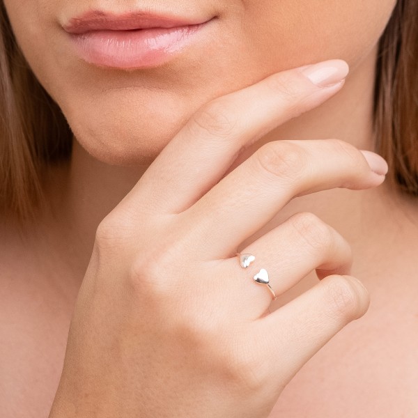 Anel Regulável Coração em Prata 925 no Atacado