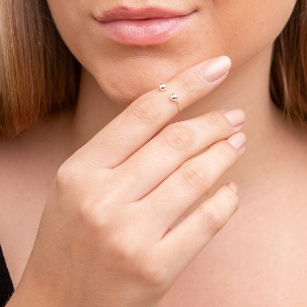 Anel Falange Regulável Bolinhas em Prata 925 no Atacado