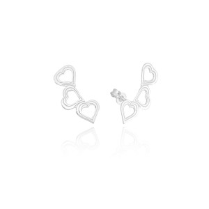 Brinco Ear Cuff Corações Vazados em Prata 925 no Atacado 