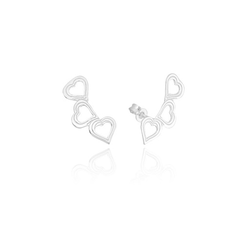 Brinco Ear Cuff Corações Vazados em Prata 925 no Atacado 