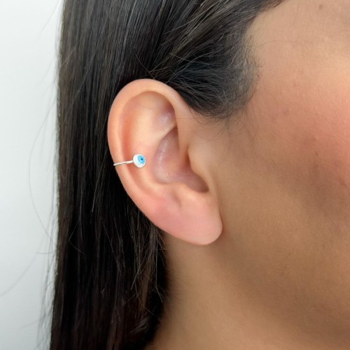 Brinco Piercing Olho Grego Turquesa em Prata 925 no Atacado