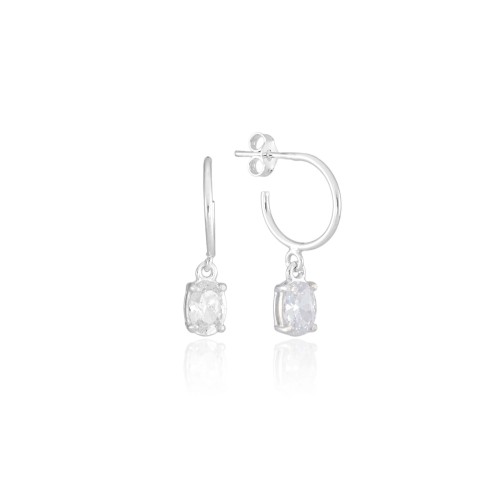 Brinco Argola Pedra Oval em Prata 925 no Atacado