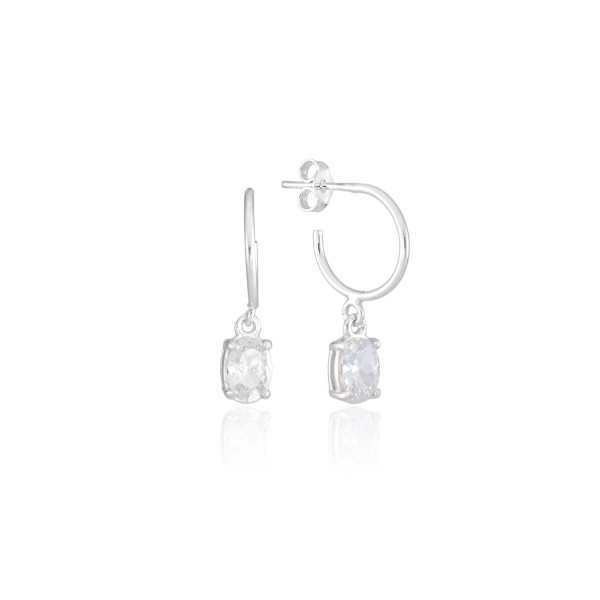 Brinco Argola Pedra Oval em Prata 925 no Atacado