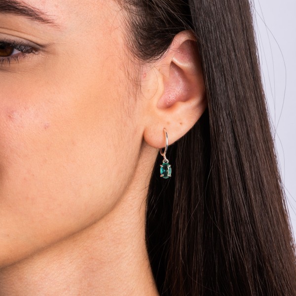 Brinco Argola Pedra Oval em Prata 925 no Atacado