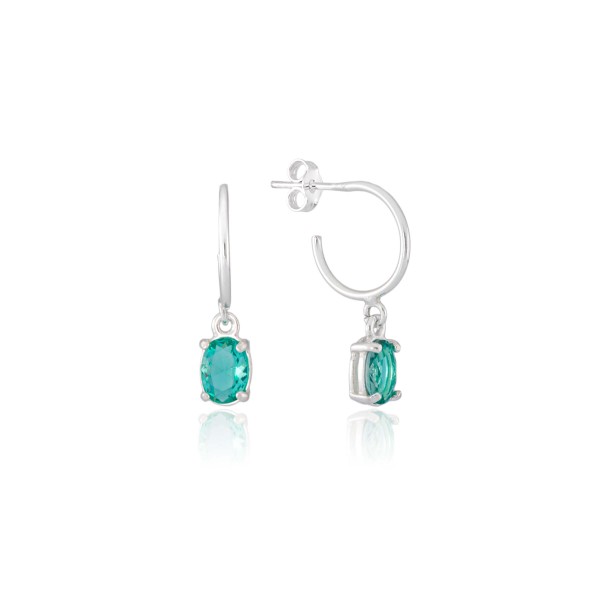 Brinco Argola Pedra Oval em Prata 925 no Atacado