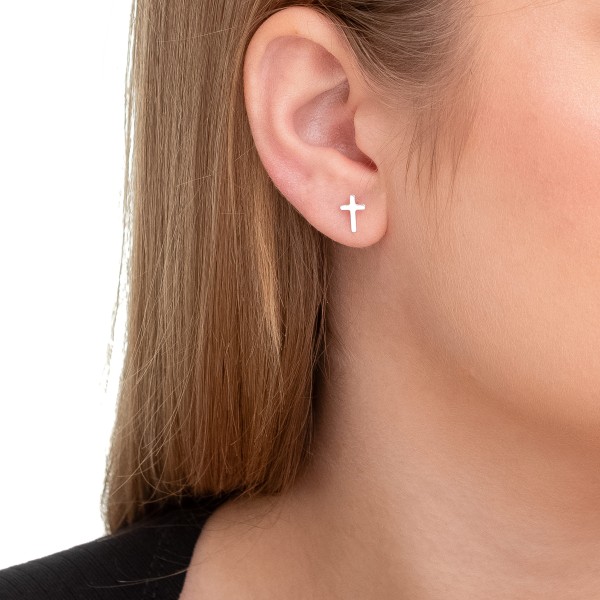Brinco Cruz em Prata 925 no Atacado