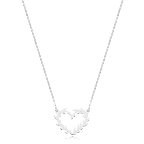  Colar Coração e Folhas em Prata 925 no Atacado